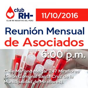 Aviso 11-10-2016 Reunión Mensual Asociados Club RH-