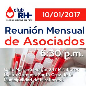 Reunión Asociados Club RH Negativo Martes 10 de Enero 2017